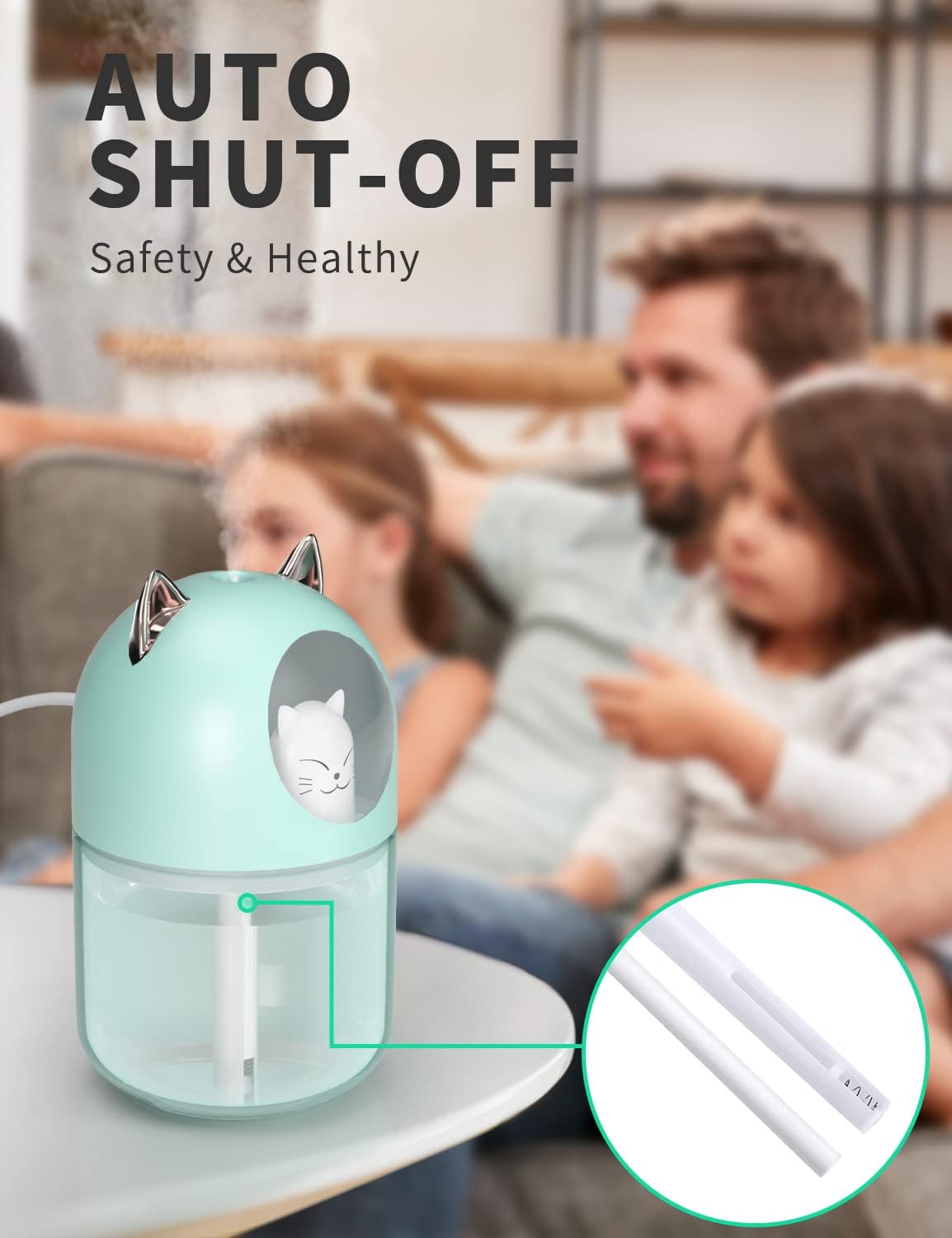 Cool Mist Humidifier,300ml Mini Humidifiers with Night Light,Waterless Auto-Off Air Humidifier,20dB Quiet Humidifiers for Bedroom,Car, Plant for Girl Boy