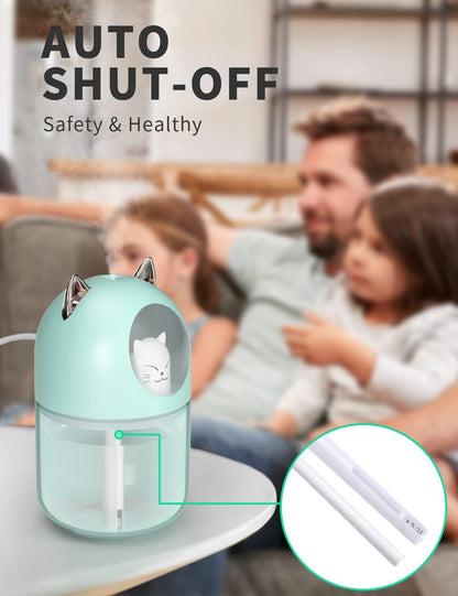 Cool Mist Humidifier,300ml Mini Humidifiers with Night Light,Waterless Auto-Off Air Humidifier,20dB Quiet Humidifiers for Bedroom,Car, Plant for Girl Boy