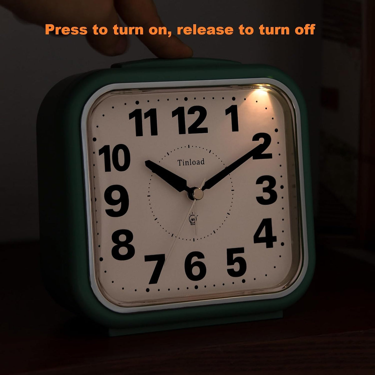 Tinload 5.5" Large No Ticking Analog Alarm Clock,Silent Readable for Seniors,Easy to Set,Gradual Rise Alarm,Big Numbers,Gentle Wake,Snooze, Lighted on Demand,Battery Operated,Black