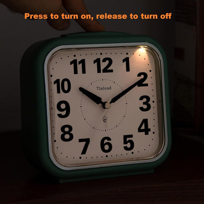 Tinload 5.5" Large No Ticking Analog Alarm Clock,Silent Readable for Seniors,Easy to Set,Gradual Rise Alarm,Big Numbers,Gentle Wake,Snooze, Lighted on Demand,Battery Operated,Black
