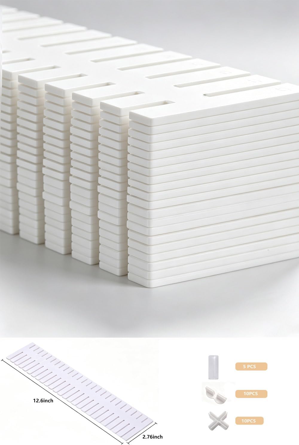 Adjustable Plastic Drawer Separators, 15 PCS Dividers + 25 Connectors, 14.96" Length x 4.33" Height, Cuttable Storage Organizer for Socks, Garments, Kitchen Tools, Bedroom & Bathroom Drawers