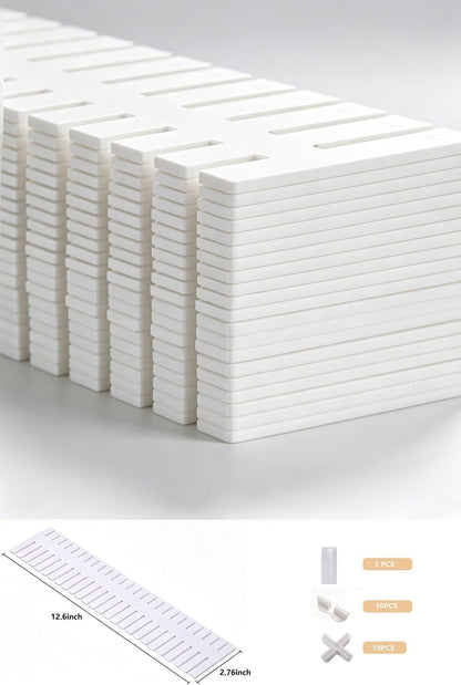 Adjustable Plastic Drawer Separators, 15 PCS Dividers + 25 Connectors, 14.96" Length x 4.33" Height, Cuttable Storage Organizer for Socks, Garments, Kitchen Tools, Bedroom & Bathroom Drawers