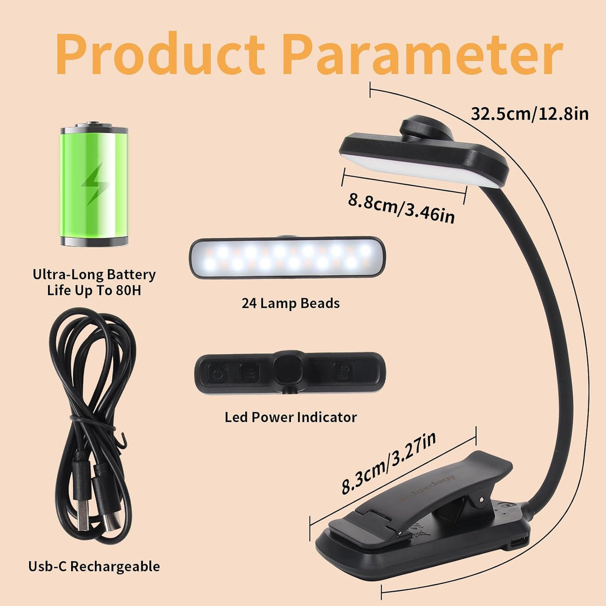 Rechargeable Book Light, Clip-On LED Reading Light, Eye-Caring