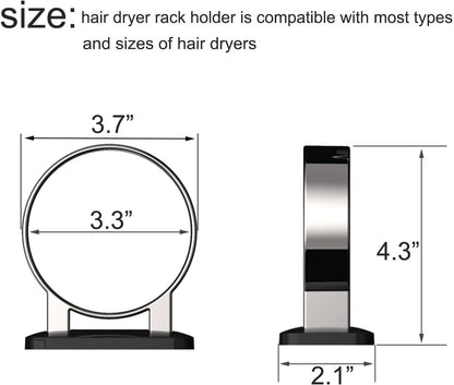 Hair Dryer Holder For Wall Mount , Bathroom Cabinet Door Blow Dryer Stand | Blow Dryer Holders - Extra Large Rim Compatible with Most Hair Dryers, Mount Chrome Finished (Silvery)