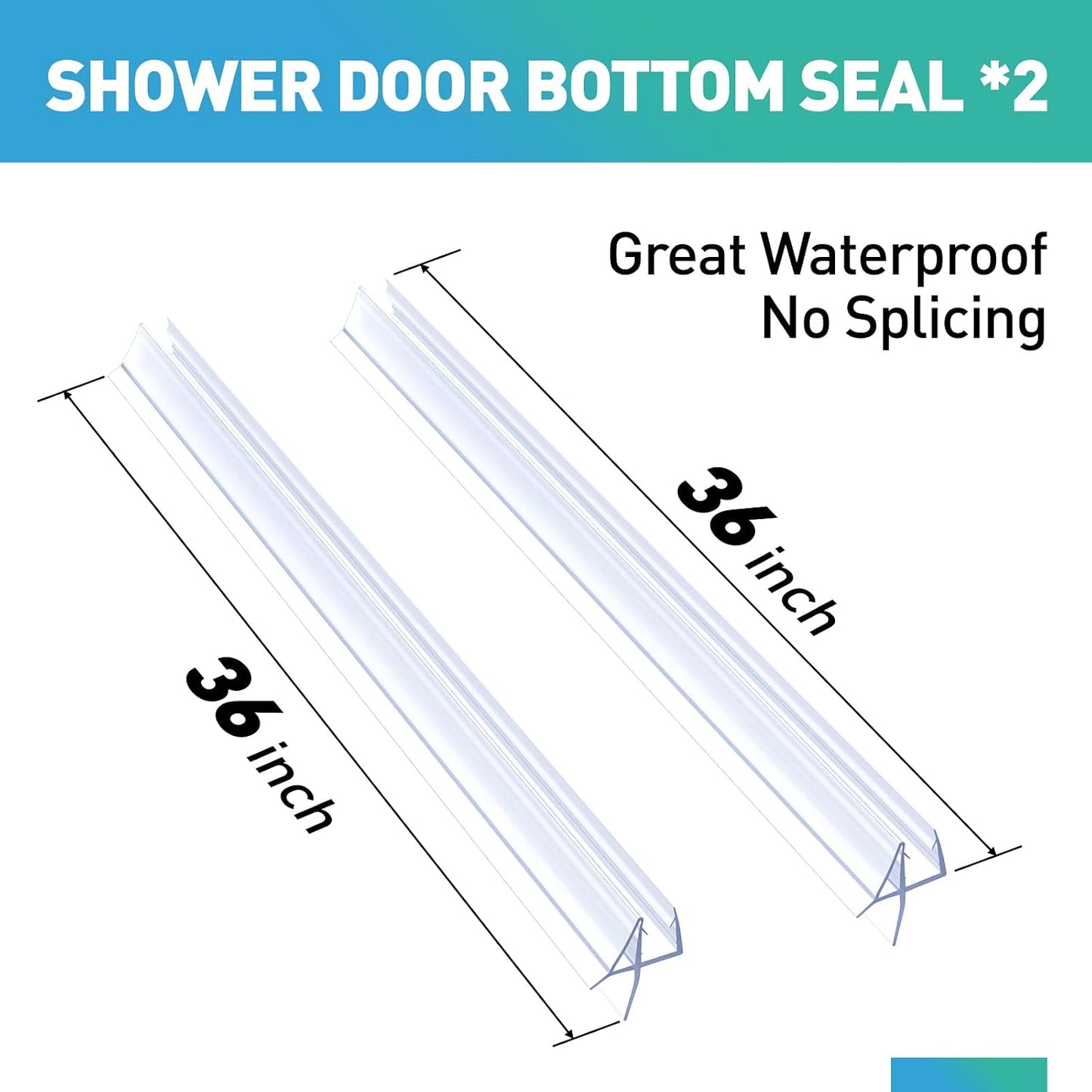 Shower Door Bottom Seal,2 PCS 3/8" x 36" | Shower Door Sweep for 3/8 Inch Glass,Frameless Glass Door Seal Strip,Stop Shower Leaks and Create a Water Barrier