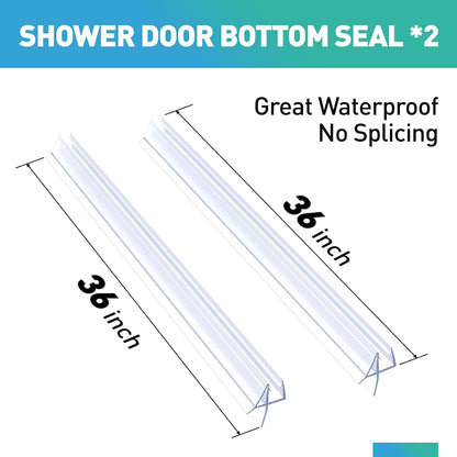 Shower Door Bottom Seal,2 PCS 3/8" x 36" | Shower Door Sweep for 3/8 Inch Glass,Frameless Glass Door Seal Strip,Stop Shower Leaks and Create a Water Barrier
