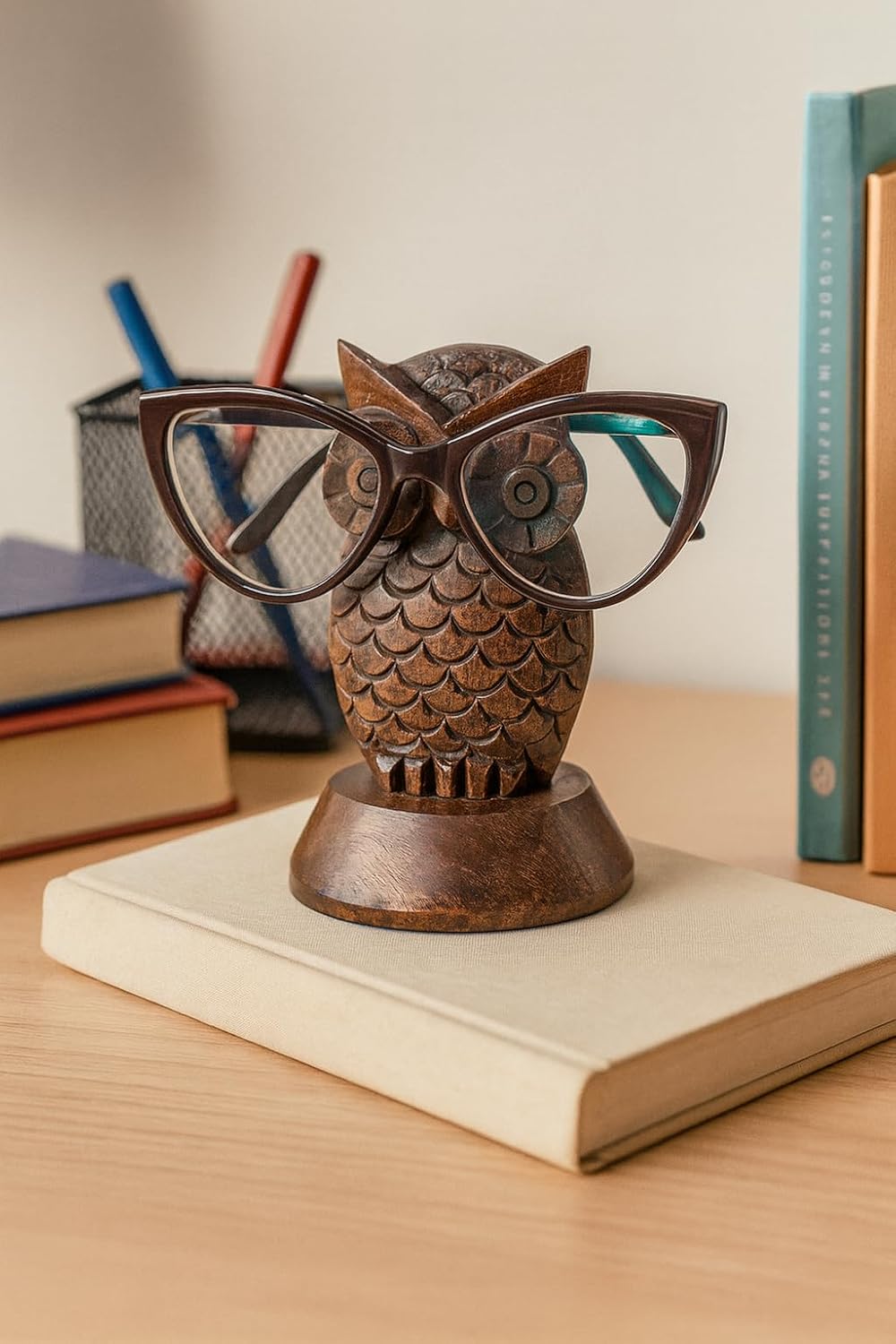 Birthday Gifts for Women Wooden Owl Glasses Holder Night Stand Reading Eyeglass Spectacle Retainer Gifts for Adults Women Men Him Her Mom Dad Car