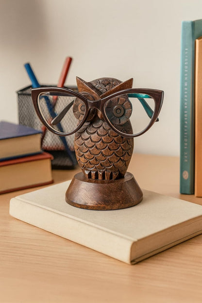 Birthday Gifts for Women Wooden Owl Glasses Holder Night Stand Reading Eyeglass Spectacle Retainer Gifts for Adults Women Men Him Her Mom Dad Car