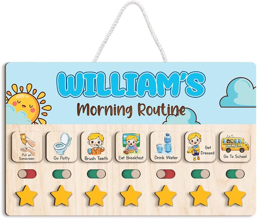 Wooden Chore Chart for Kids, Wooden Daily Routine Chart for Kids, Visual Schedule for Kids, Chore Reward Chart, Bedtime Morning Routine Chart for Toddlers