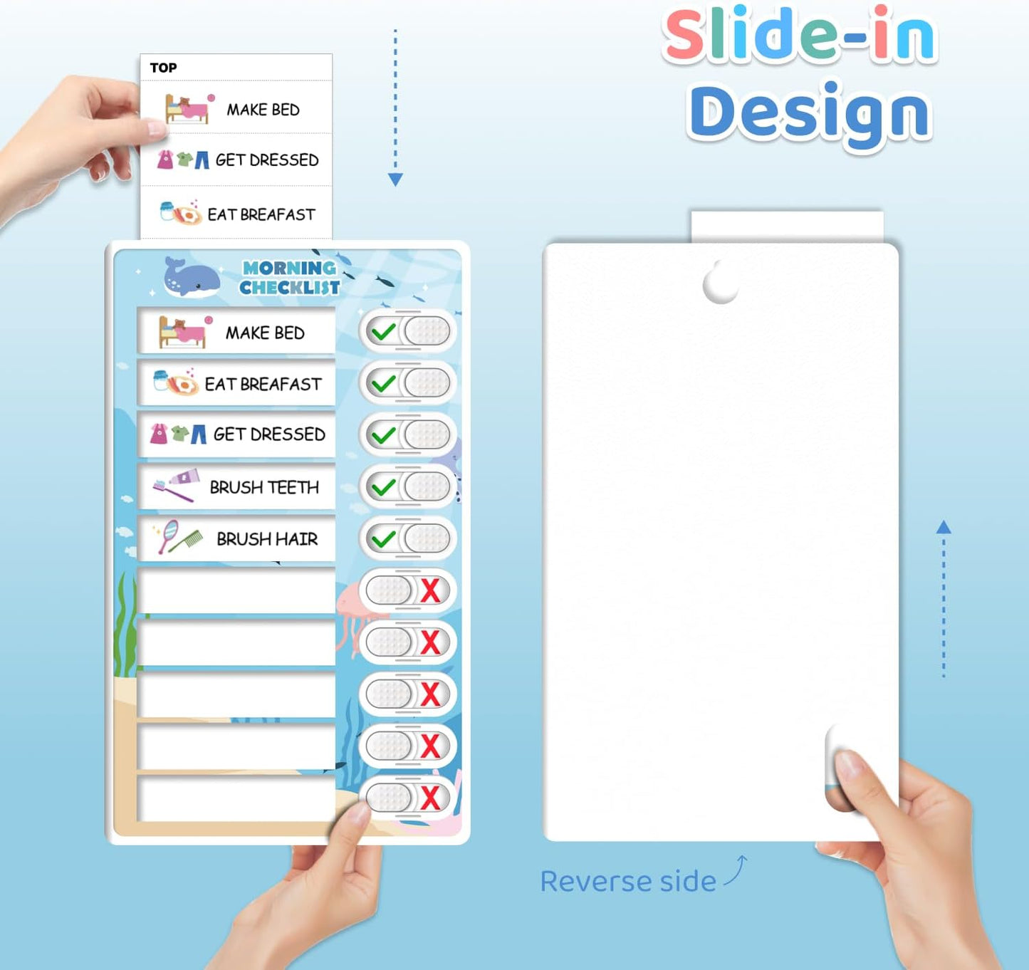 Upgraded Slider 4 in 1 Reward Chart for Kids, Reusable Bedtime/Morning/Daily Routine Chart for Kids, Magnetic Chore Chart for Kids Toddlers, Sticker Chart for Kids Behavior Chart for Kids at Home