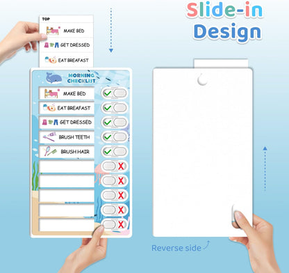 Upgraded Slider 4 in 1 Reward Chart for Kids, Reusable Bedtime/Morning/Daily Routine Chart for Kids, Magnetic Chore Chart for Kids Toddlers, Sticker Chart for Kids Behavior Chart for Kids at Home
