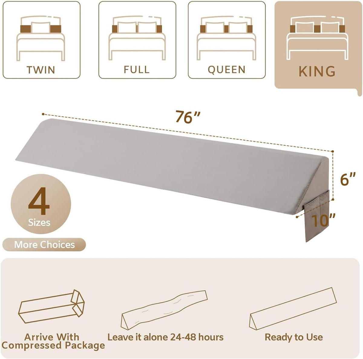 Bedluxe King Bed Wedge Pillow for Headboard, Fill The Gap (0-7")