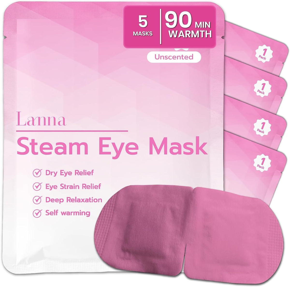 LANNA Heated Steam Eye Mask, Disposable 120 Minutes, Lavender Scent, 5 Pcs