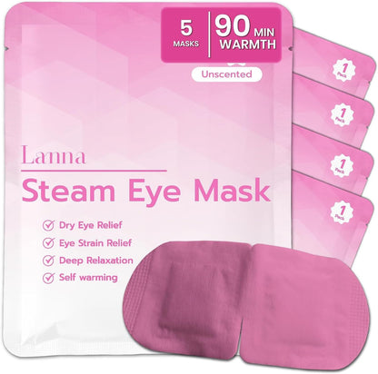 LANNA Heated Steam Eye Mask, Disposable 120 Minutes, Lavender Scent, 5 Pcs