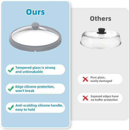 Microwave Glass Cover Splatter Guard Lid with Anti-scald Silicone Handles and Vented Edge for Food Pot Plate Cover 10.5 inch Blue