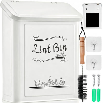 Tlence Magnetic Lint Bin for Laundry Room, Wall Mounted Dryer Lint Trash Can with Brush and Lid for Dryer, Space Saving Metal Lint Basket for Laundry Room Decor