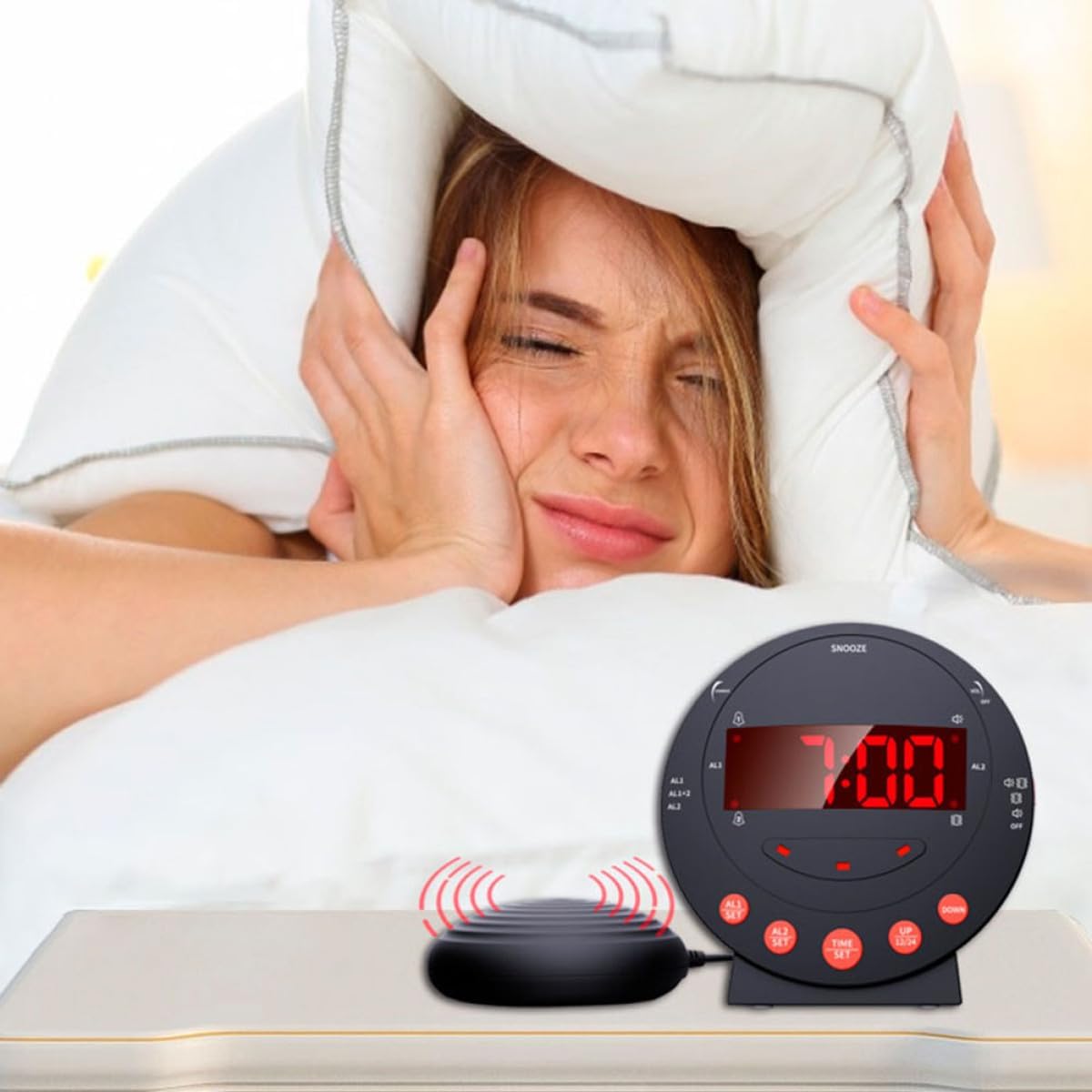 Digital Vibration Alarm Clock with Strong Bed Shaker for Deaf and Hard of Hearing, Loud Bedroom Vibrating Alarm Clock for Heavy Sleepers Elderly Use, 3pcs Set Without Batteries
