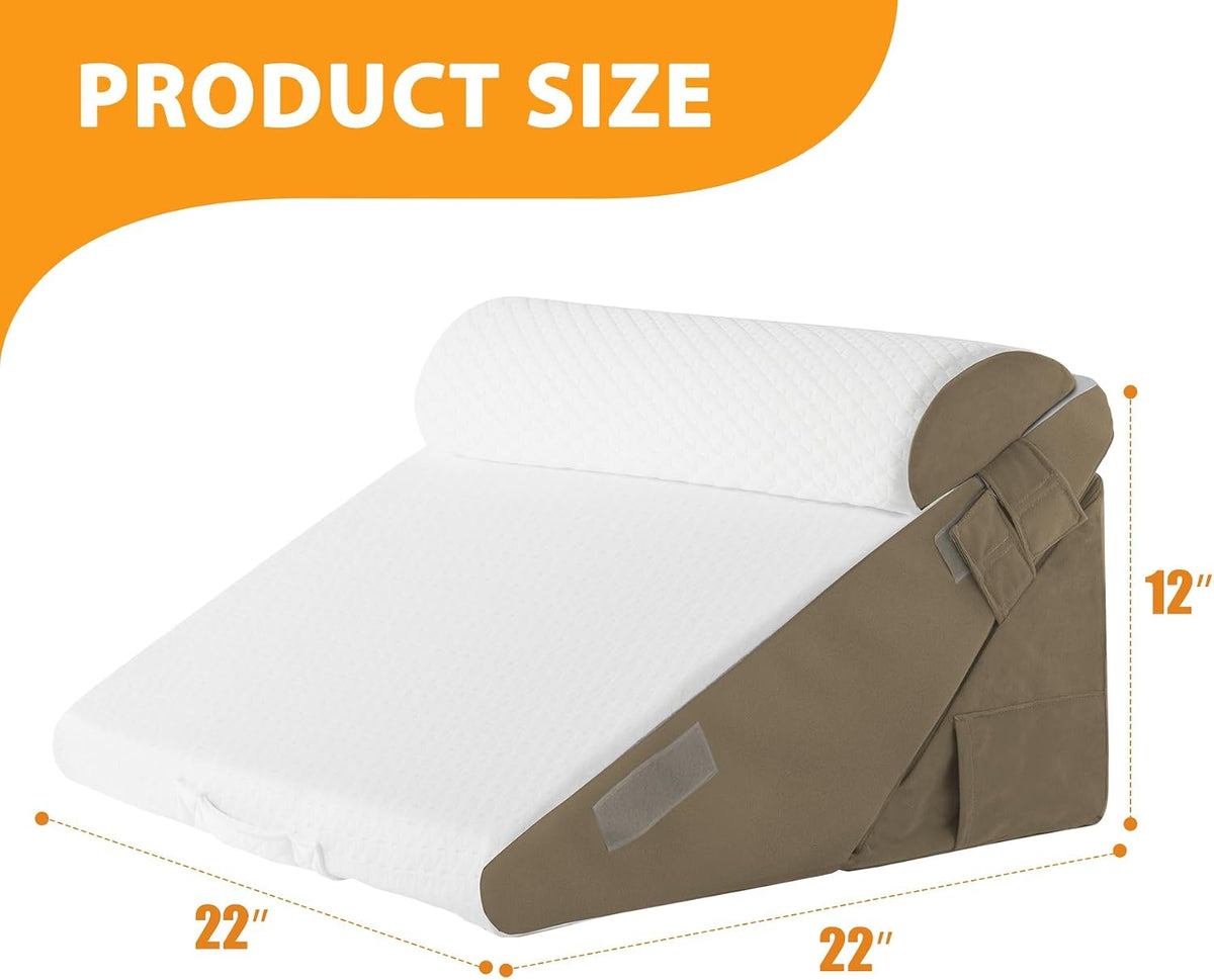 Ruqmuis Wedge Pillow Set for After Surgery, 3PCS Adjustable 9&12 Inch Bed Wedge Pillow for Sleeping, Incline Pillow Wedge for Headboard, Post Surgery, Acid Reflux, Neck&Back Support, White/Grey