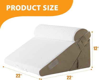 Ruqmuis Wedge Pillow Set for After Surgery, 3PCS Adjustable 9&12 Inch Bed Wedge Pillow for Sleeping, Incline Pillow Wedge for Headboard, Post Surgery, Acid Reflux, Neck&Back Support, White/Grey
