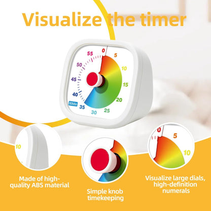 Visual Timer for Kids, 60 Minutes Countdown Timer for Kitchen, Office, Classroom, Home, Study, Task Reminder, No Ticking Time Timer, Time Manager (White)