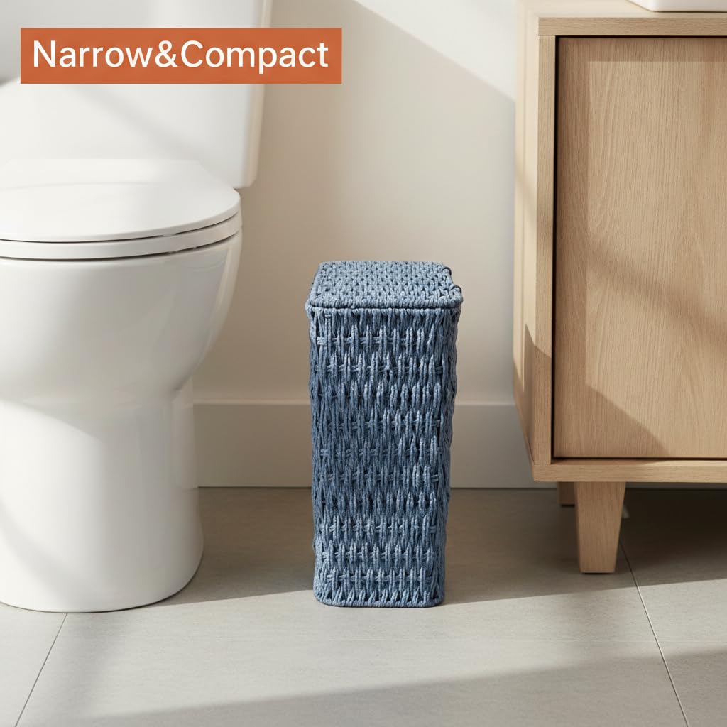 Coeusy 3 Gallon Wicker Trash Can,Small Bathroom Trash Can with Lid,Natural Water Hyacinth Wicker Waste Basket for Bedroom,Toilet,Narrow Garbage Can with Removable Liner