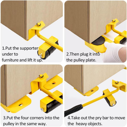 Vivicreate Furniture Lifter Mover Tool Set with Wheels Heavy Duty Moving Dolly Kit for Sofa Bed Cabinet Washing Machine Appliance Sliders Rollers Easy Moving Tool llantas para Mover muebles (Yellow)