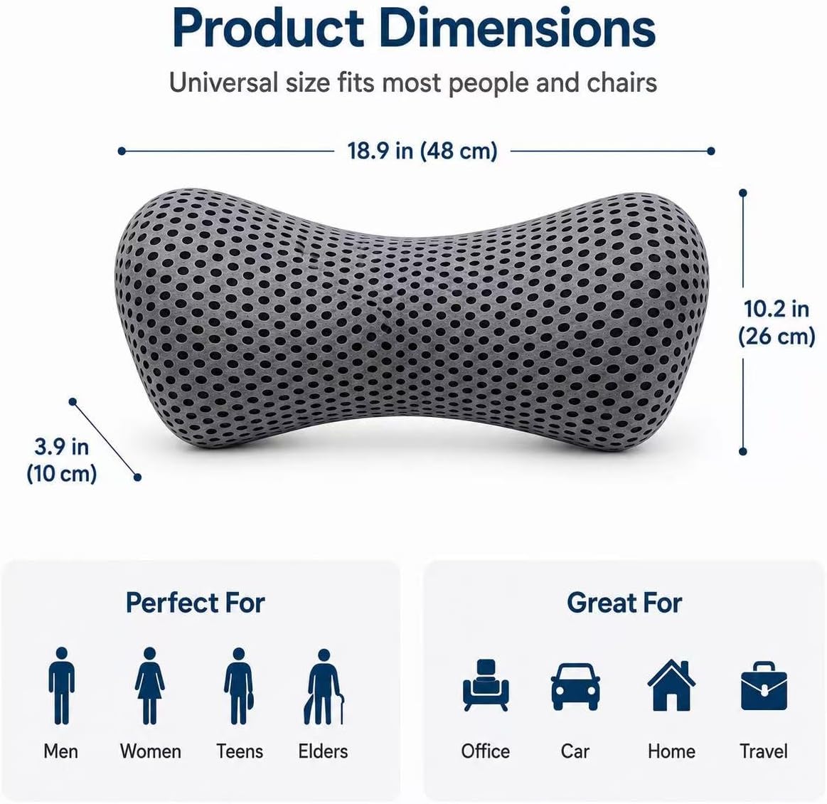 Ergonomic Lumbar Support Pillow, Memory Foam Back Cushion | Back Pillow for Low Back Pain Relief, Ergonomic Support with Detachable Fixation Band for Office Chair, Car Seat and Recliner