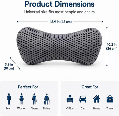 Ergonomic Lumbar Support Pillow, Memory Foam Back Cushion | Back Pillow for Low Back Pain Relief, Ergonomic Support with Detachable Fixation Band for Office Chair, Car Seat and Recliner