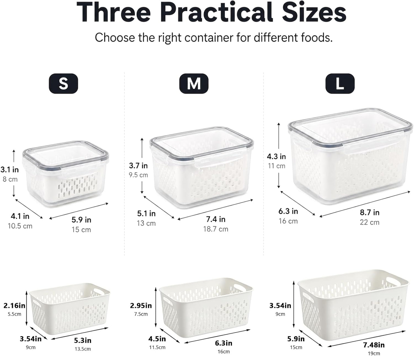Fruit Containers 3Pcs – 4-in-1 with Removable Colanders & Lids, Fridge Fresh Storage, Dishwasher Safe