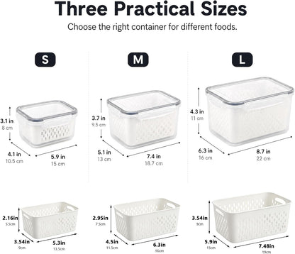Fruit Containers 3Pcs – 4-in-1 with Removable Colanders & Lids, Fridge Fresh Storage, Dishwasher Safe