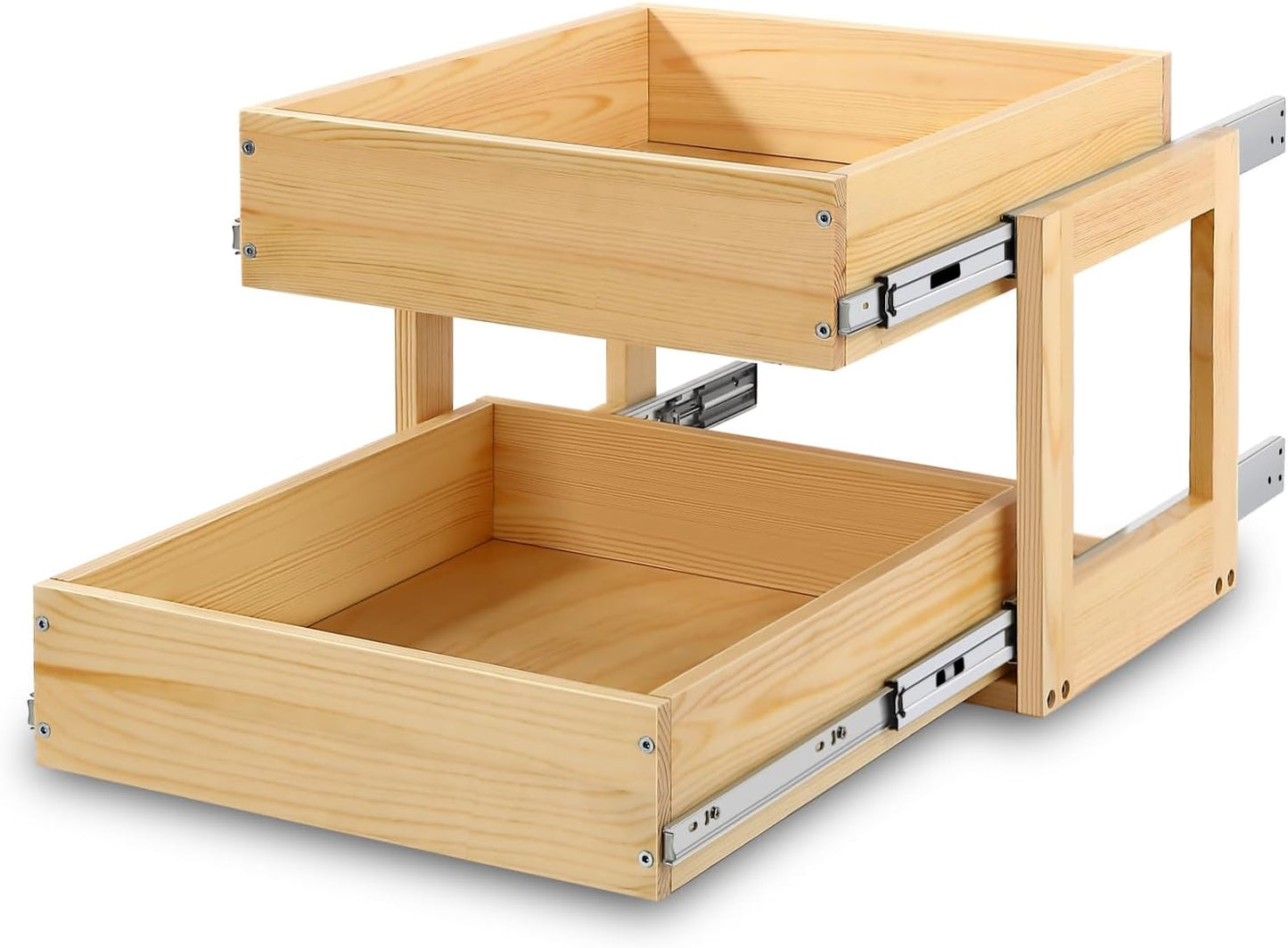 Pull Out Cabinet Organizer 17''W×21''D×16''H Slide Out Drawer | Soft Close Wood Kitchen Pullout Drawers for Cabinets Shelves for Kitchen, 2-Tier, Finished, Heavy-Duty, Bottom Assembly