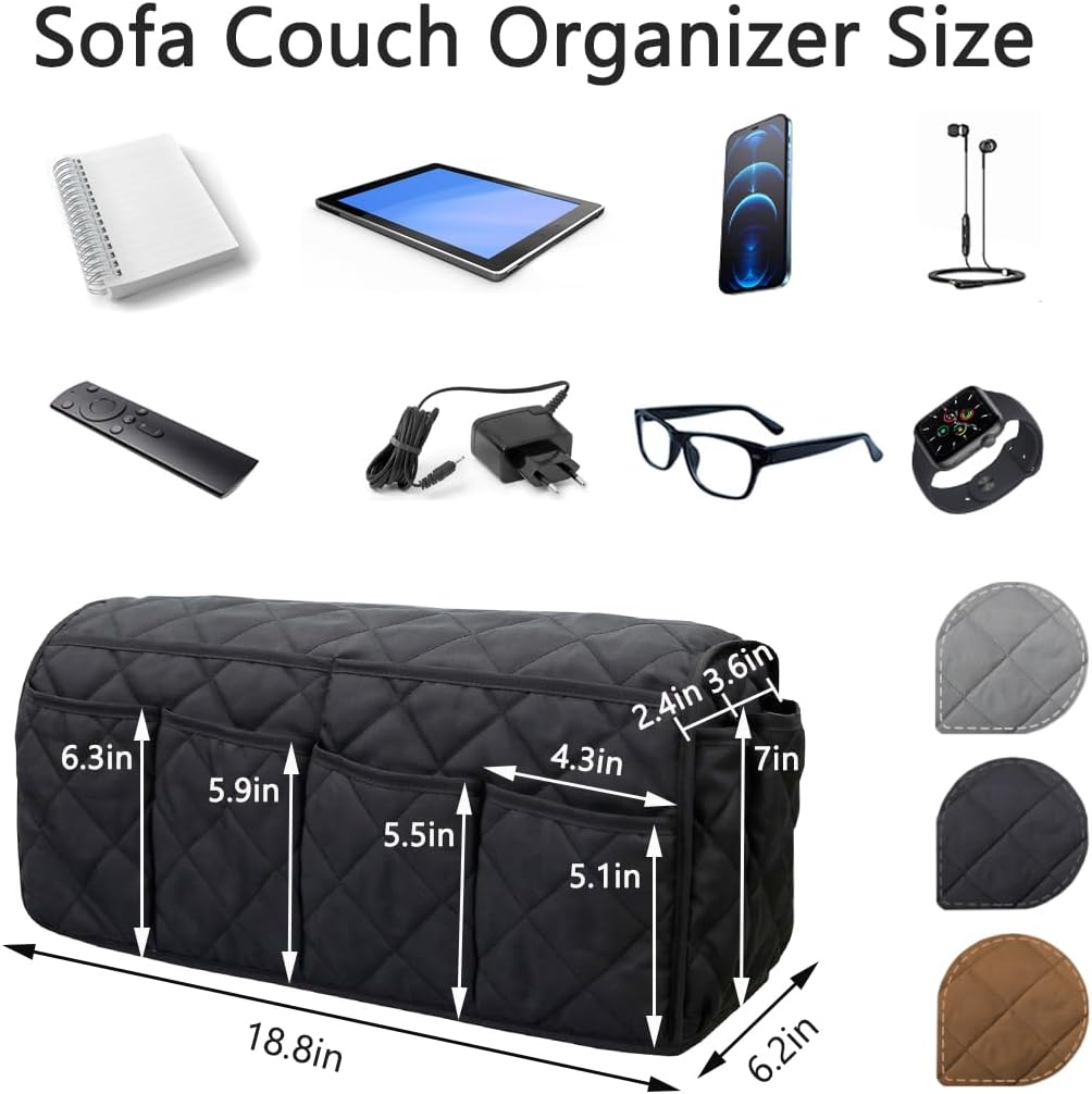 Remote Control Holder for Armchair, Armchair Caddy TV Remote Holder for Recline 14 Pockets, Non-Slip Remote Caddy Couch Caddy Organizer for TV Remote, Phone, Magazine (Brown)