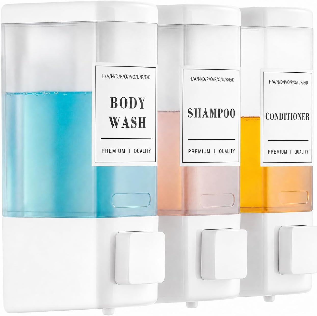 Shampoo and Conditioner Dispenser for Shower, 3 Chamber, Black | Wall Mounted, No Drill, 3×16.9oz, ABS Plastic Material, Refillable With Labels, For Bathroom Hotel