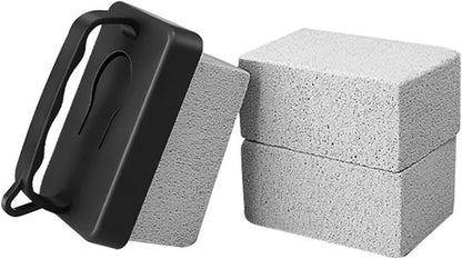 Grill Stone Cleaning Brick,Griddle Cleaner Kit Block Pumice Stone,Ecological Grill Brick De-Scaling Stone for Removing Stains BBQ,Stone*3 & Black Plastic Handle