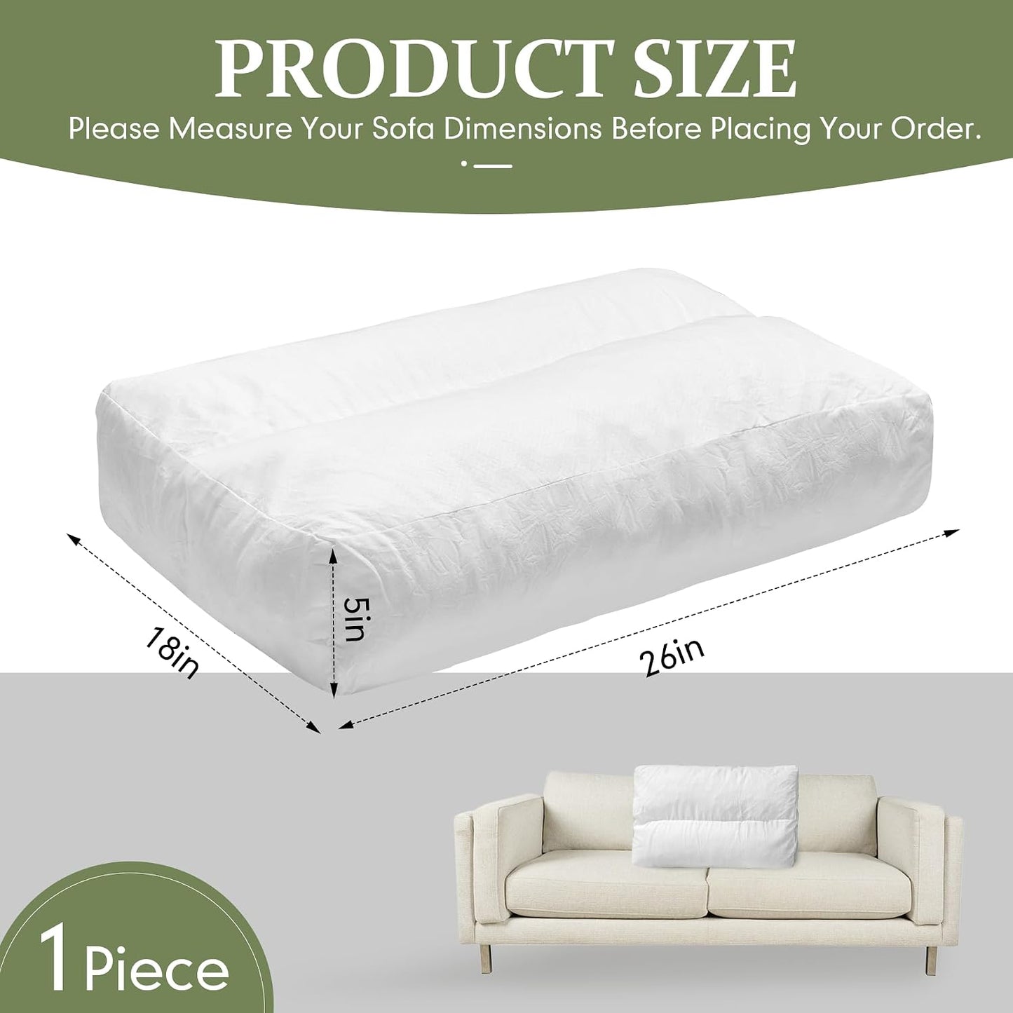 JZHLLA 3 Pcs Shredded Foam Sofa Back Cushions Replacement Fluffy Memory Sponge Couch Pillow with Quilted Design 26x18x5 Inch Lumbar Support Pillow for Sofa Bed Floor