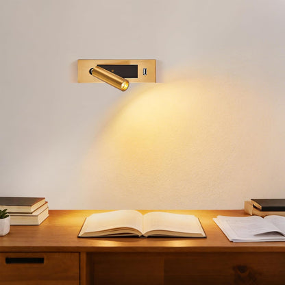 Wall Mounted Reading Light with USB, LED Bedside Reading Light with Switch, Adjustable Recessed Headboard Reading Lights Wall Sconce for Reading, Hardwired Reading Spotlight for Bedroom (Black)