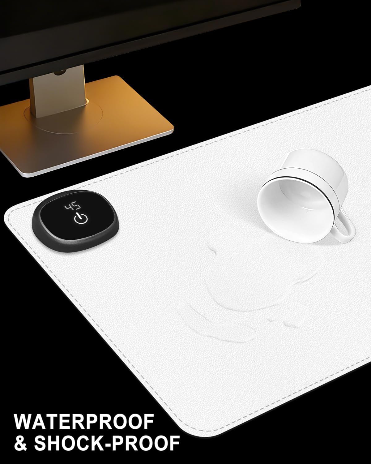Heated Desk Pad, 31.5" x 13" Leather Non-Slip Warm Desk Pad, Large Mouse Mat with 3 Levels Heating & 3 Hours Auto Shut-Off, Hand and Foot Warmer for Office, Home, White