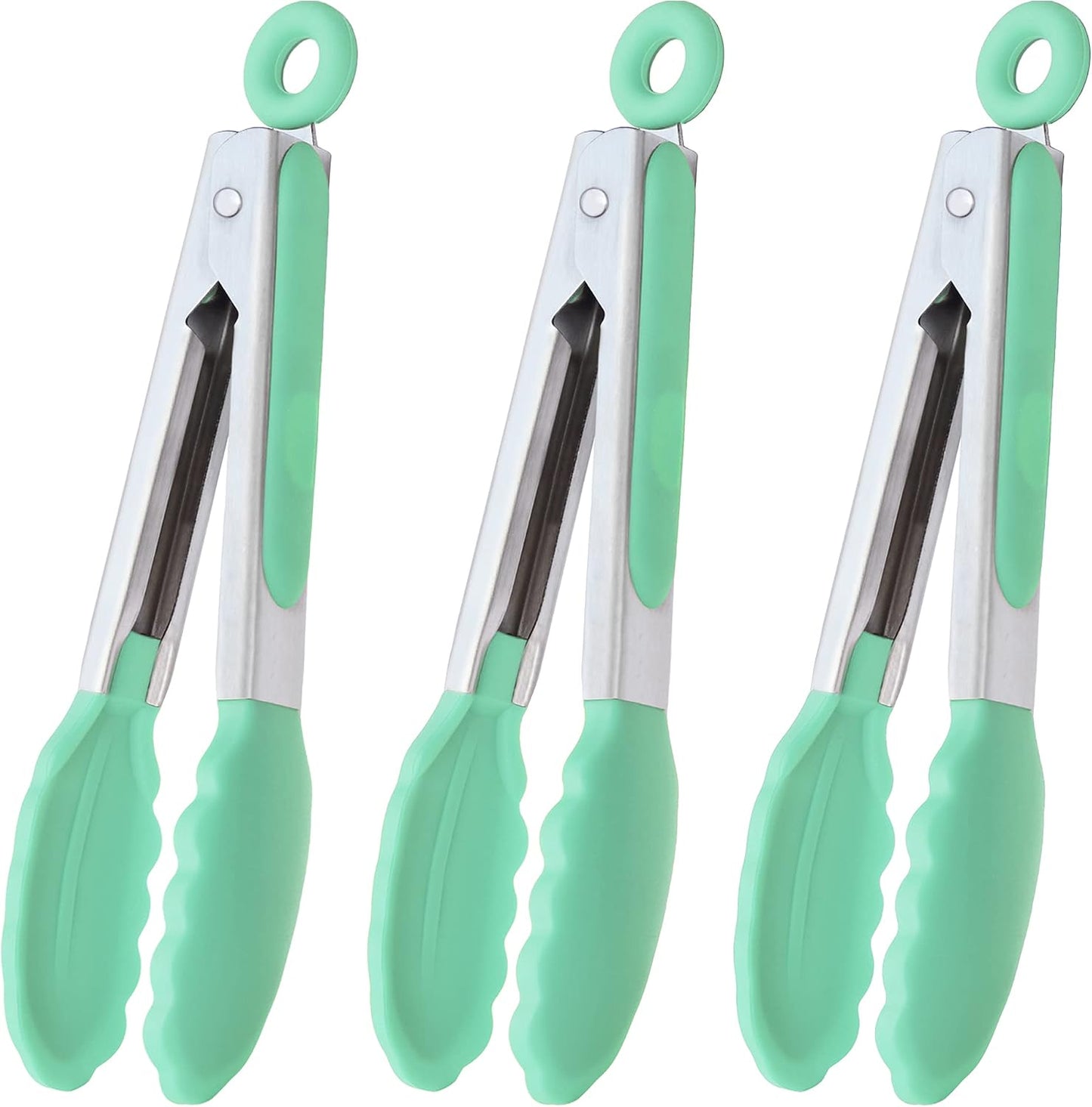 HINMAY Mini Tongs with Silicone Tips 7-Inch Serving Tongs, Set of 3 (Red Blue Green)