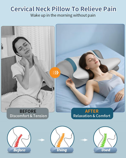 Cervical Neck Pillow for Pain Relief - Ergonomic Side Sleeper Pillow for Sleeping, Cooling Memory Foam Pillows for Neck Support, Orthopedic Pillow Contour Bed Pillow for Back Sleepers