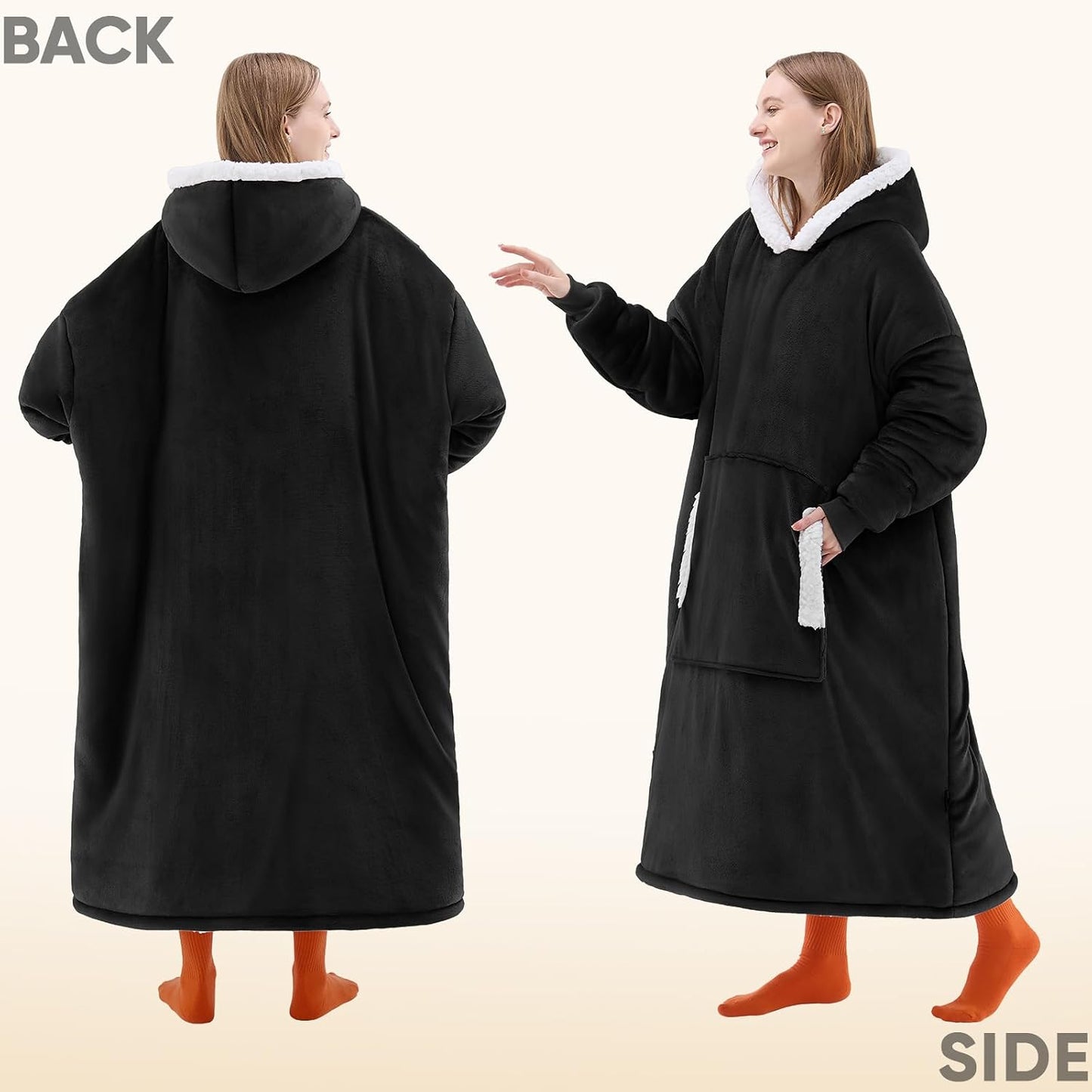 yescool Wearable Blanket Hoodie, Flannel Sherpa Fleece Blanket Sweatshirt for Adults Women Men,One Size Fits All - Colors B