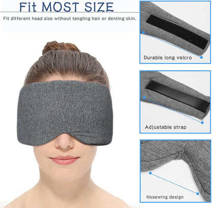 Sleep Mask for Men Women,100% Cotton Sleep Eye Mask with Fully Adjustable Strap, 100% Light Blocking Eye Mask for Sleeping, 0 Pressure Eye Covers for Travel Yoga Nap (Gray)