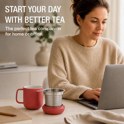 Tealyra - Sumo Porcelain Loose Tea Steeping Mug - 15oz/450 ml Ceramic Tea Cup with Infuser and Lid/Coaster - Extra Fine Stainless Steel Infusion Strainer - For Home or Office - Yellow