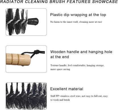 Radiator Cleaner Brush, 30 Inches Flexible Radiator Duster Cleaning Brush with Wood Handle, Radiator Coil Cleaning Brush Vent Cleaner for Vehicle Refrigerator Dryer (Full Bristle)