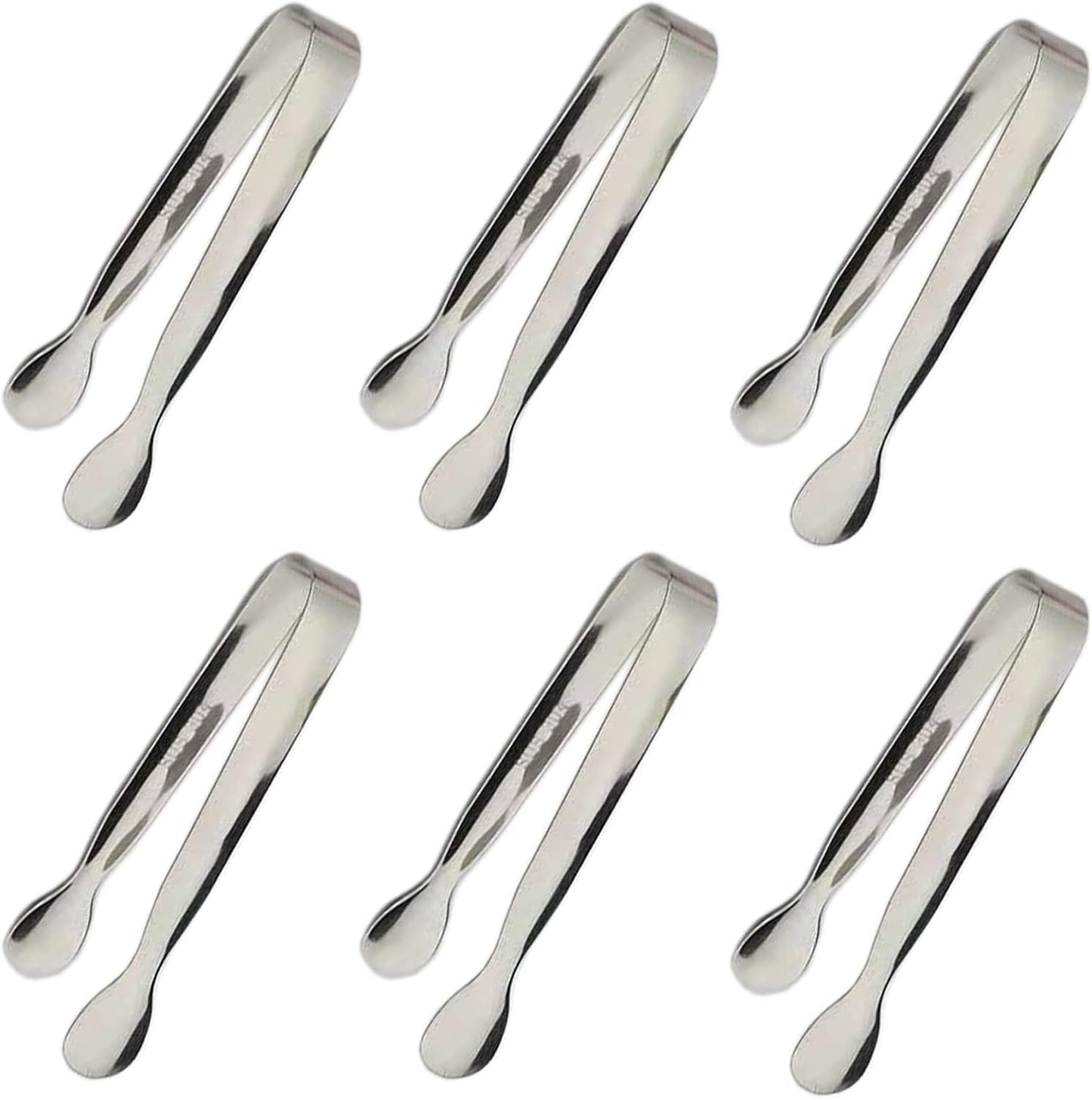 6PCS Ice Tongs Mini Sugar Tongs 4.25Inch Stainless Steel Kitchen Utensils Set,Small Serving Tong and Tiny Kitchen Tong for Appetizers,Tea Party, Coffee Bar, Desserts by Sunenlyst (Silver)