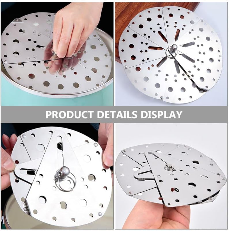 Adjustable Stainless Steel Spill Stopper Lid Cover - Anti-Spill, Anti-Fade, Space-Saving, Fits Various Pots, 8.85 Inch, Silver