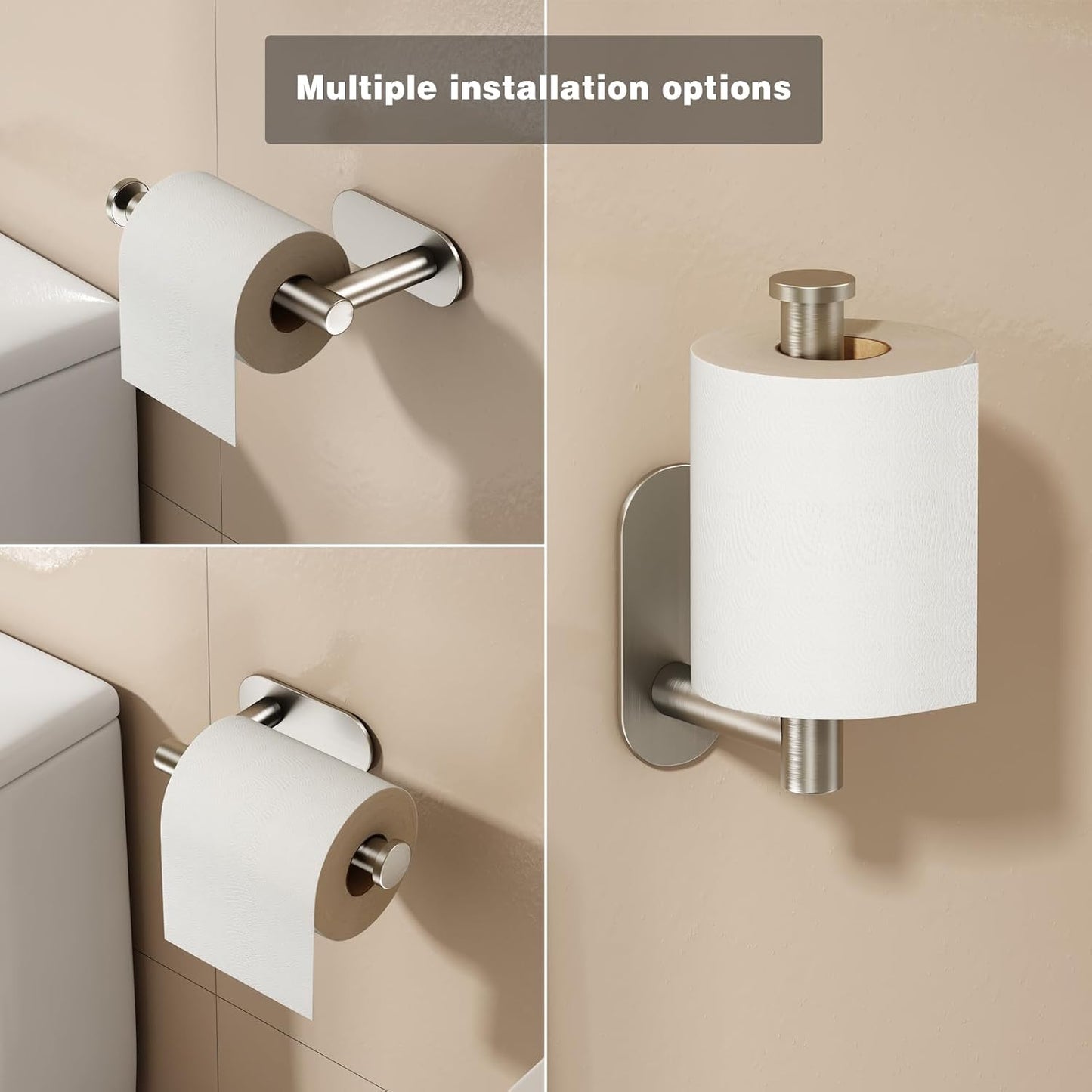 Voldra Toilet Paper Holder with Shelf, Flushable Wipes Dispenser for Bathroom, Adhesive Toilet Paper Roll Holder with Storage Wall Mount Stick On Bathroom Tissue Holder Front Flip Design (Matte Black)