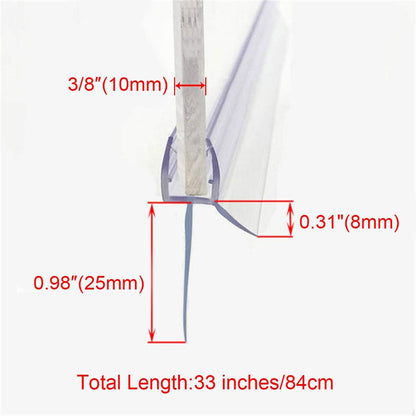 Frameless Shower Door Bottom Seal with Drip Rail 1/4" Thick Glass 33" Long Sweep - Glass Door Seal Strip Stop Shower Leaks