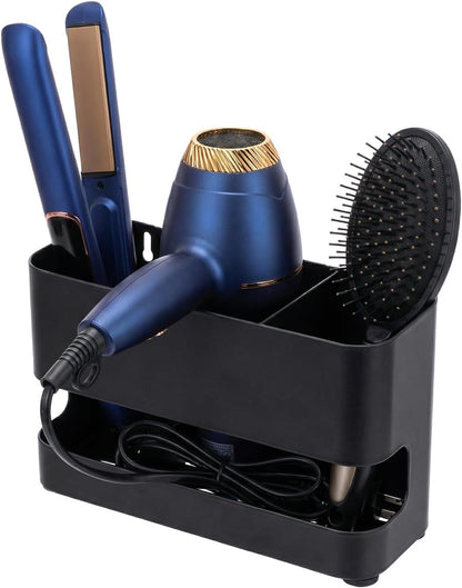 MyGift Wall Mount Salon Hair Tool Organizer with 3 Slots, Black Metal | Wall-mounted black metal storage features 3 slots for curling irons, blow dryers, straighteners, and hair brushes