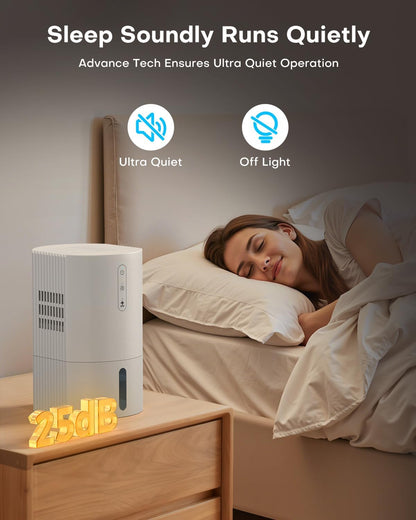 Small Dehumidifier,35OZ,25dB Quiet for Bedroom Bathroom Closet | 350 Sq.Ft, Energy Saving, Auto Defrost, Auto Shut-off, Colorful lights, for Wardrobe Office & RV, White