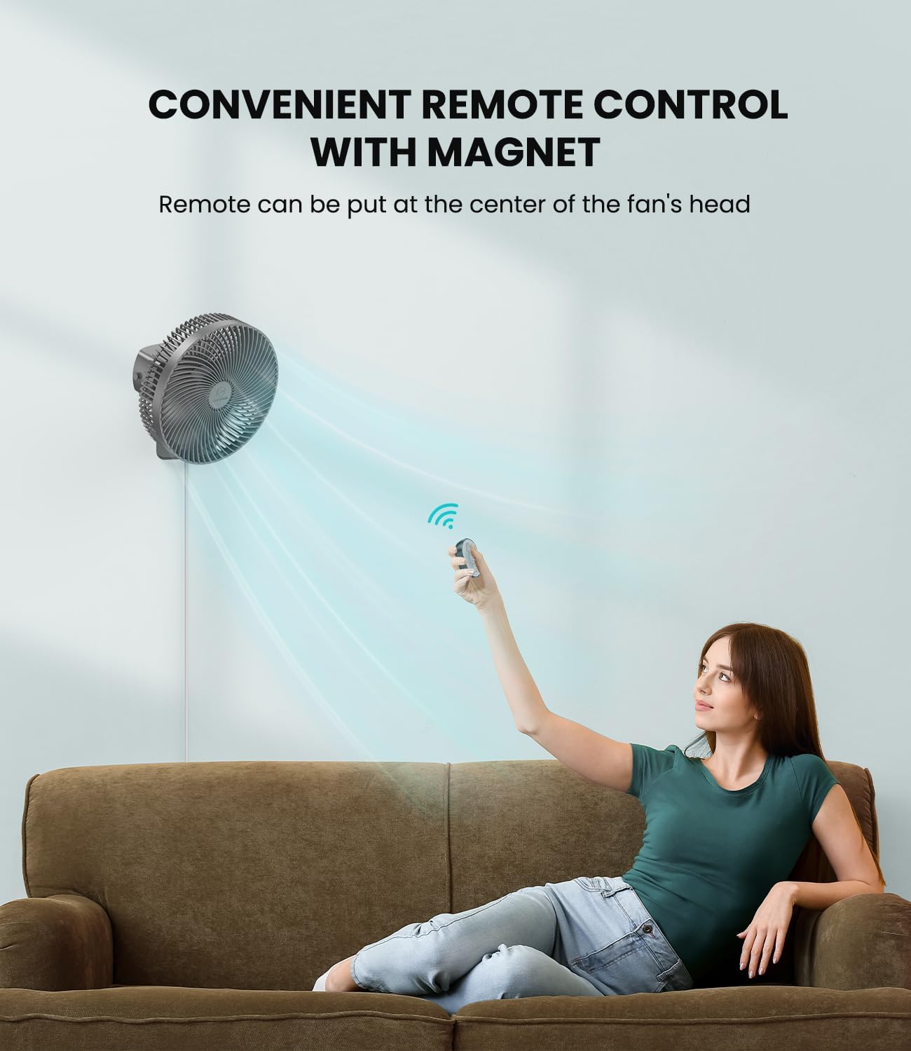 LEMOISTAR 8 Inch Small Wall Mounted RV Fan with Remote Control, 90° Oscillating, 4 Speeds, 4 Timer, Adjustable Tilt, 70 Inch Cord, Quiet, for Corner Bedroom Home Office Garage-Black